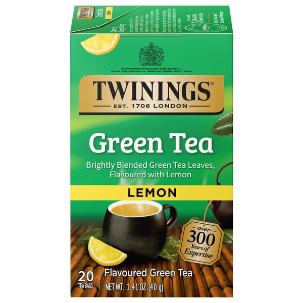 Twinings Lemon Green Tea, 20 Count (Pack of 6), Individually Wrapped Bags, Zesty Citrus Aroma & Flavour, Caffeinated