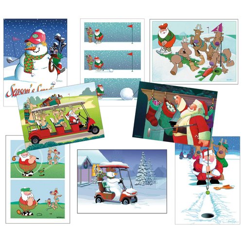 Stonehouse Collection Box Set of Golf Christmas Card Variety Pack 24 Cards & Envelopes - Funny Holiday Golf Cards