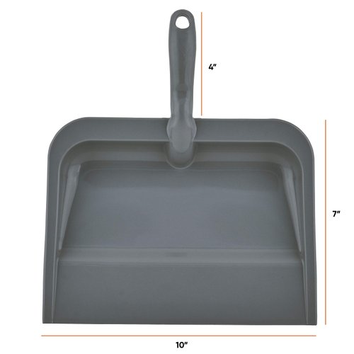 Superio Clip-On Dustpan with Rubber Lip - 10-inch Wide Durable Plastic Dust Pan with Comfort Grip Handle, (Plastic Dustpan, Grey)