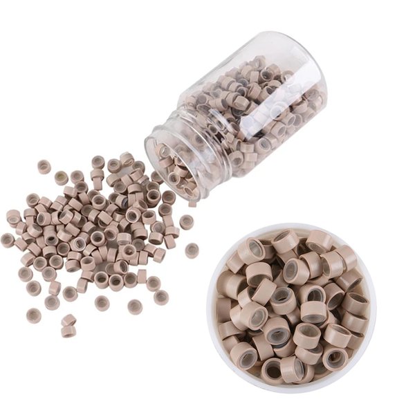 1000 Silicone Micro Link Rings 5mm Lined Beads Deadlocks for Hair Extensions Tool (1000Pcs(Pack of 1) (500Pcs, Gray)