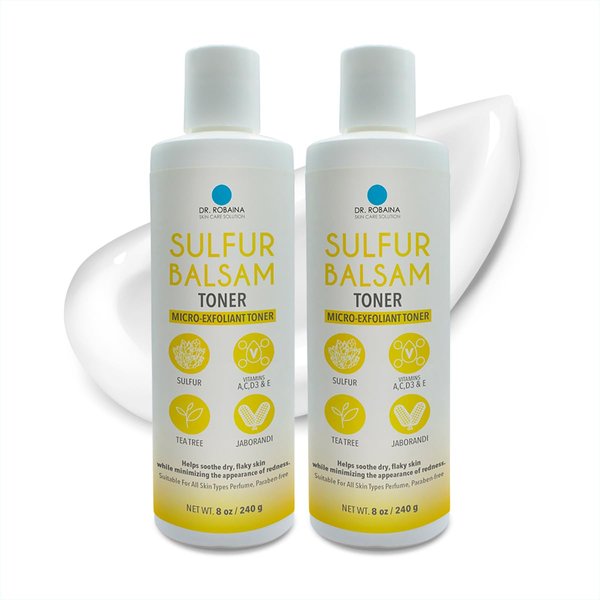 Dr. Robaina Sulfur Balsam Body Toner - Skin Care for Psoriasis, Eczema, and Sensitive Skin - Daily Micro-Exfoliant Toner (Pack of 2)