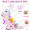 Baby Dino Musical Stuffed Animal Toys for 0-3-6-9-12 Months，Infant Dinosaur Tummy Time Toys with Crinkle Sound Paper，Teether，Textures & Rattles for Newborn Boys Girls Birthday Gifts，Pink