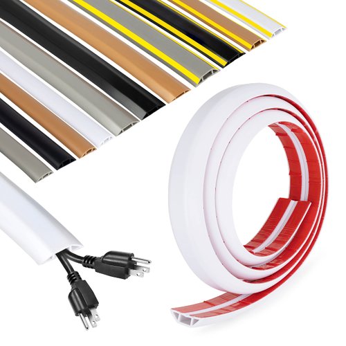 Rubber Bond Cord Cover Floor Cable Protector - Strong Self Adhesive Floor Cord Covers for Wires - Low Profile Extension Cord Covers for Floor & Wall - White - 2 Thick Cords - 4 Feet