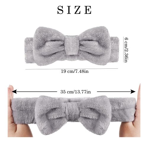 2 Pack Spa Headband ,Bowknot Coral Fleece Elastic Headband With 2 Silicone Face Mask Brush,for Women Girls Washing Face Beauty Skincare And Sports. (Gray,Pink)