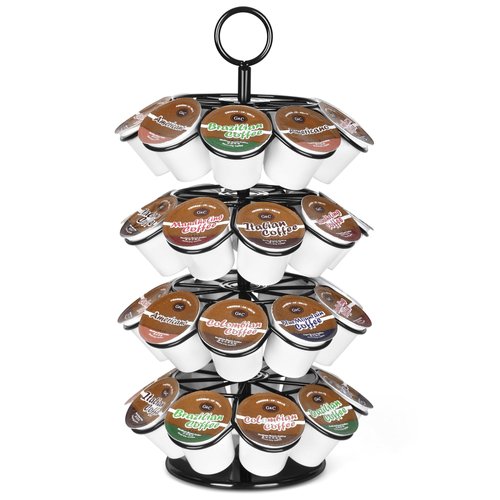 ROWISE K-Cup Pod Carousel Holder and Organizer for 36 Pods - Spins 360 Degrees, Detachable, Modern Metal Design in Black for Home and Office Counters