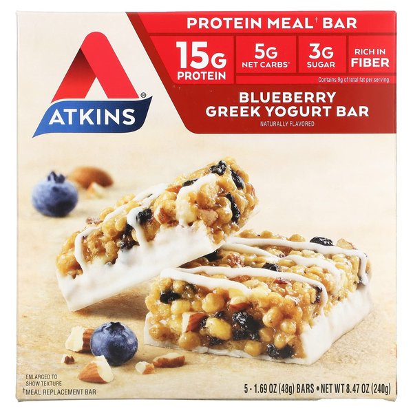 Atkins Advantage Bar, Blueberry Greek Yogurt, 5 Bars 1.7 Ounce