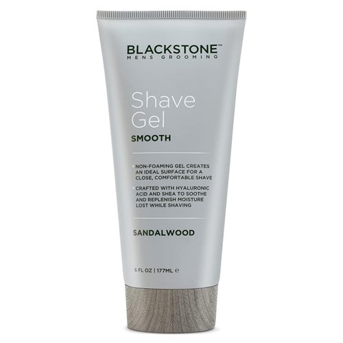 Blackstone Men's Grooming Smooth Shave Gel - Non Foaming for a Smooth Comfortable Shave - Hyaluronic Acid, Shea, Peppermint & Tea Tree - Cool, Soothe & Replenish Moisture - Sandalwood Scent (6 oz)