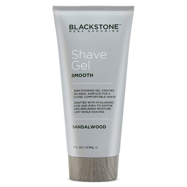 Blackstone Men's Grooming Smooth Shave Gel - Non Foaming for a Smooth Comfortable Shave - Hyaluronic Acid, Shea, Peppermint & Tea Tree - Cool, Soothe & Replenish Moisture - Sandalwood Scent (6 oz)