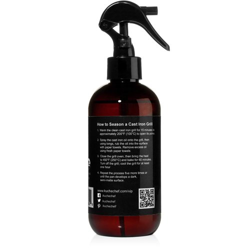 Organic BBQ Grill Seasoning Oil (8oz) - Made from Flaxseed Oil grown and pressed in the USA - Creates a Non-Stick Seasoning on All Cast Iron Grills and BBQs (240ml)