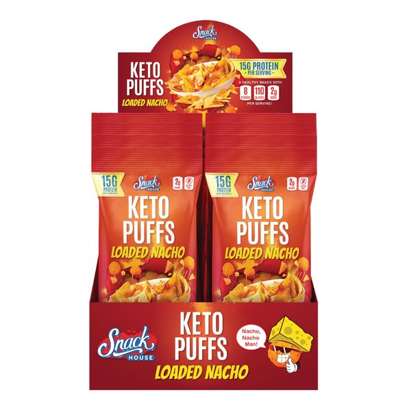 Protein Puffs - Healthy Snacks with High Protein & Low Carb, Keto Diet Approved, Gluten, Grain & Soy Free Snack Food for Adults and Kids - Nacho, 8 Pack (Snack House Foods)