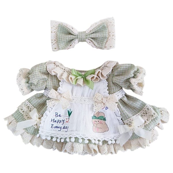niannyyhouse 20cm Plush Doll Clothes Set Plaid Maid Dress 8in Kpop Stuffed Doll Clothing (Green)