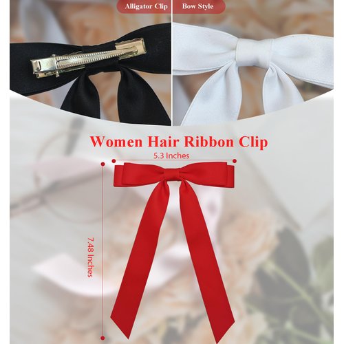 TOPSTUFF 3PCS Hair Bows for Women,Hair Bows for Girls,Hair Ribbons with Metal Clips for Teens,Hair Accessories Bow Clip for Women, Bow Knot Barrettes for Hair Ribbon Bows for Girls,(Black White Red)