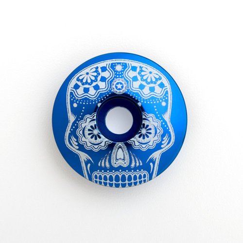 KustomCaps Sugar Skull (Center of Head) 1 1/8" Headset Cap Blue