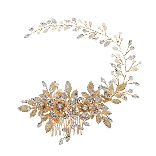 OSALADI Wedding Hair Side Comb: Alloy Rhinestone Bridal Hair Clip, Handmade Pearl Hair Comb, Flower Bridal Hair Pieces, Wedding Hair Jewelry for Brides Bridesmaids Women (Golden)