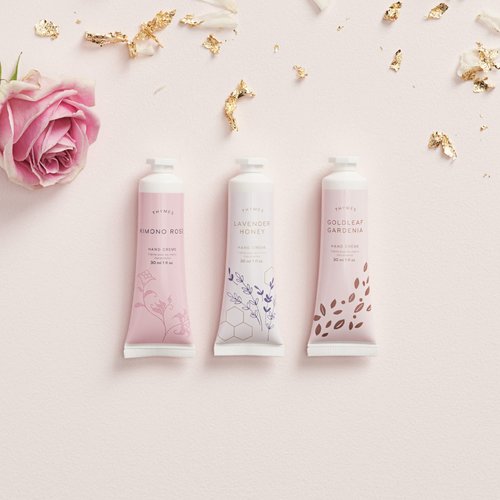 Thymes Hand Cream Trio - Kimono Rose, Lavender Honey & Goldleaf Gardenia