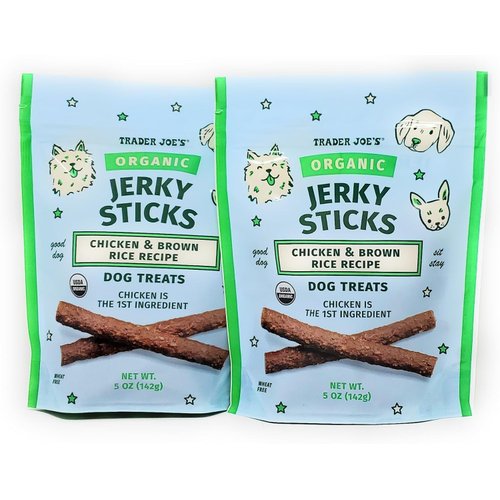 Trader Joes Organic Jerky Sticks Chicken & Brown Rice Recipe Dog Treats, Chicken is The 1st Ingredient 5oz/142g (Pack of 2)
