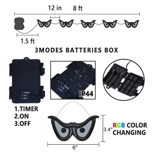 Halloween Flashing Spooky Eyes Lights, 5 Pcs Auto Color Changing Light Up Eyeball Halloween Decorations, Battery Operated String Lights for Indoor Outdoor Room Yard Garden Party Carnival Supplies