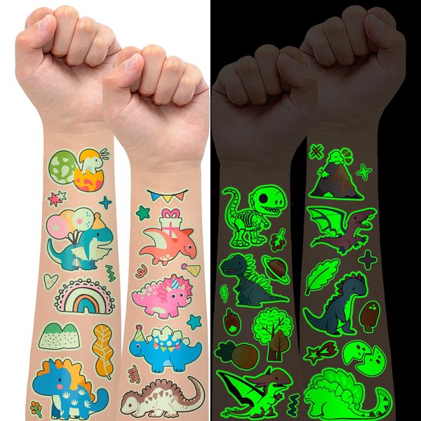 EMOME 140+ Styles Luminous Kids Tattoos, Temporary Tattoo Stickers Waterproof for Boys and Girls, Children Glow Party Favors Supplies Games (Dinosaur)