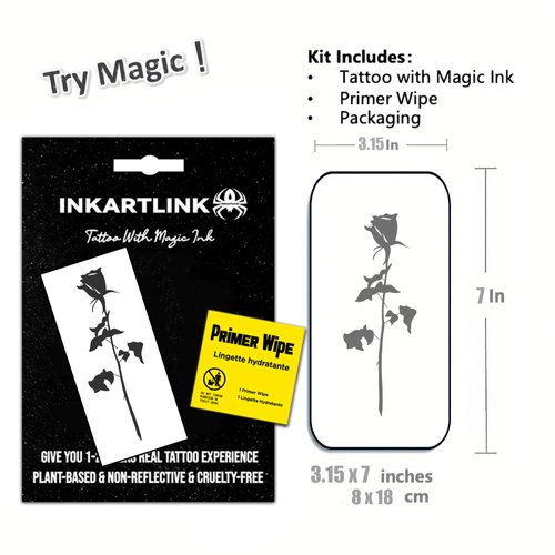 INKARTLINK Temporary Tattoos, Semi Permanent Tattoo Adult Art Design Waterproof Temp Tattoo Party Favors Tattoo Stickers Realistic Look, No Adhesive, Lasts 1-2 Weeks Black (Dark rose 2)