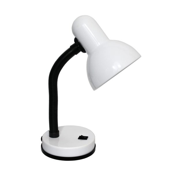 Simple Designs LD1003-WHT Basic Metal Desk Lamp with Flexible Hose Neck for Office, Living Room, Bedroom, College Dorm, Bookshelf, White (Pack of 1)