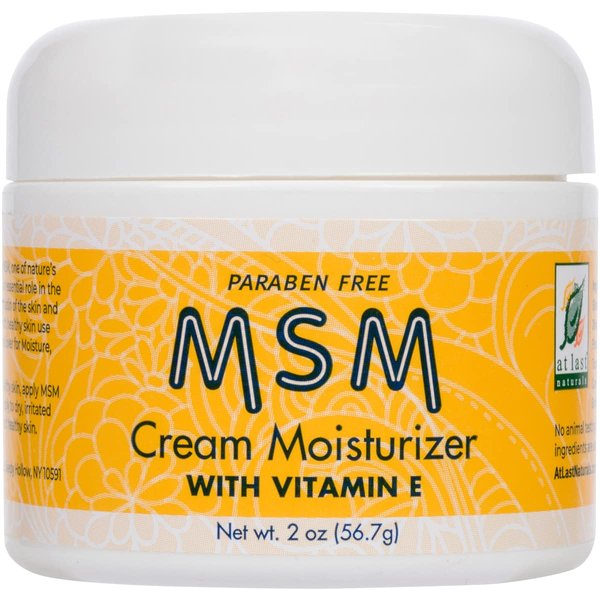 At Last Naturals MSM Cream, Face Lotion to Reduce Fine Lines and Wrinkles, Pitted Acne and Scars, Soothing Moisturizer with Vitamin E to Promote Healthy Skin (2 oz)