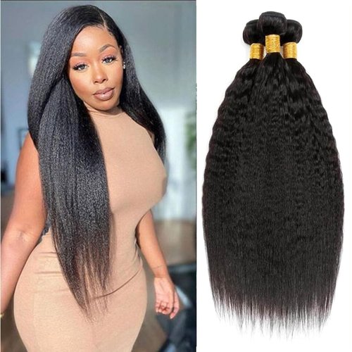 Yaki Straight Human Hair Bundles Yaki Bundles Human Hair 3 Bundles Human Hair 100% Unprocessed Brazilian Virgin Hair Bundles Yaki Human Hair Extensions Natural Color(1B-Yaki-26 28 30)