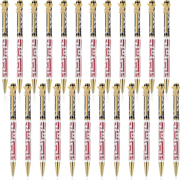 24 Pieces American Flag Pen Independence Day Ballpoint Pens Patriotic Writing Pens with Clip Black Ink Pens for 4th of July, Office Supplies, Souvenir, Present