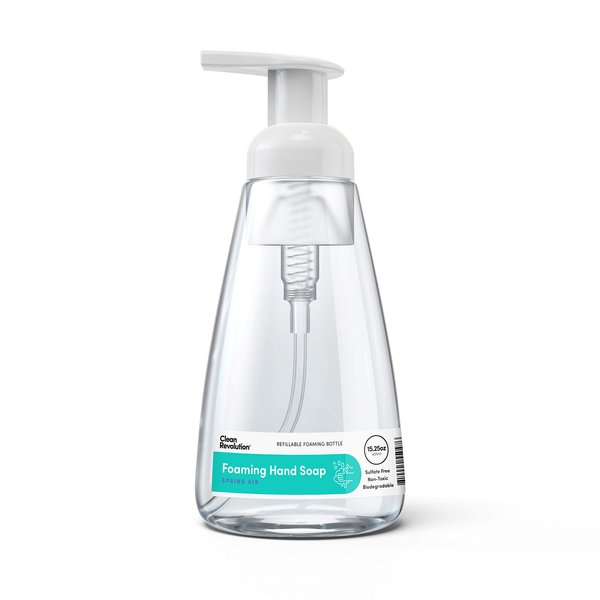 Clean Revolution Foaming Hand Soap, Gentle, Moisturizing, Ready To Use Formula, Real Essential Oils, Gluten Free, Spring Air, 15.25 Fl Oz