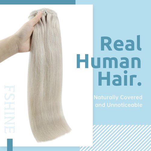 Fshine Clip in Hair Extensions Real Human Hair Straight Natural Remy Hair White Blonde 7Pcs 120g 16 Inch Hair Extensions Clip in Human Hair Lace Double Weft with 18 Clips