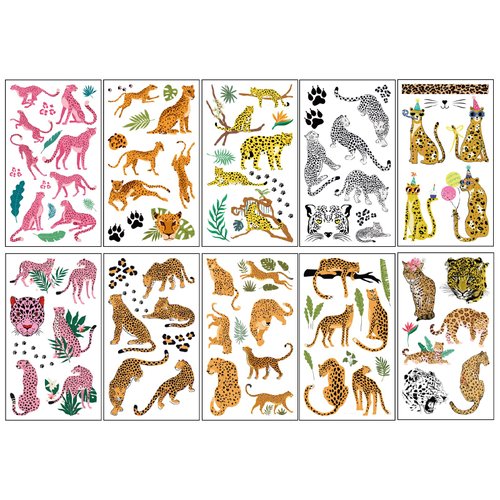 73 Pcs Cheetah Temporary Tattoos for Kids Girls Boys, Jungle animals Birthday Party Supplies for Party Favors Cosplay Party Decorations School Prizes Carnival Christmas
