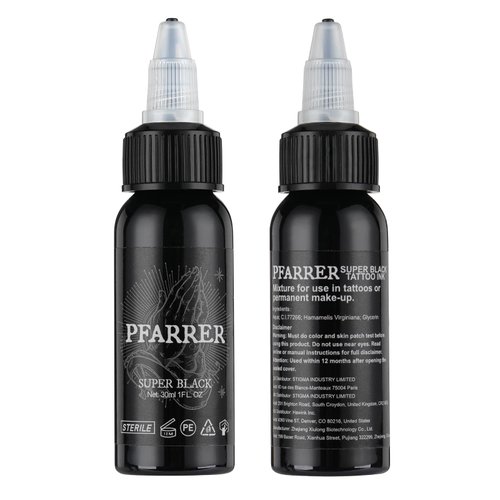 PFARRER Tattoo Ink Black 1oz(30ml) Vegan-Friendly USA Standard Pigment Supplies Super Black TI7003-30-002