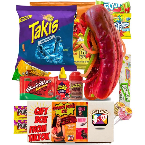 Chamoy Pickle Kit With Blue Takis & Flamin Hot Cheetos-Mexican Candy Gift Box-Tiktok Trend Items-Dulces Mexicanos-(2.4 lbs) 14 Piece Kit by Food Crush
