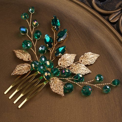 BERYUAN Gold Hair Accessories Green Hair Accessories Emerald Hair Accessories Emerald Green Hair Accessories Decorative Hair Combs Bridal Hair Comb Wedding headpiece for Bride