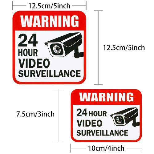 Tatuo 20 Pieces Video Surveillance Sticker Sign Decal 2 Size for Home Business Camera Alarm System Stickers, 5 x 5 Inches and 3 x 4 Inches Adhesive 24 Hours Security Warning Signs