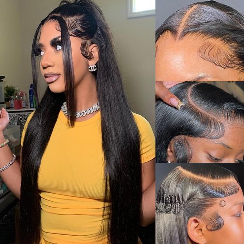 JUBOTIN 13x6 HD Lace Front Wigs Human Hair Straight 180% Density Human Hair Wig 13x6 Straight Wigs for Black Women Glueless 13x6 Lace Front Wigs Human Hair Pre Plucked Lace Front Wigs 28 Inch