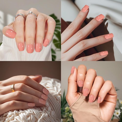 Frinail Fake Nails Press on Short Square Glue on Nails, 24PCS Pink False Nails, Gel Manicure Nails Press ons Glossy Acrylic Stick on Nail Kit with Adhesive Nail Tabs Jelly Glue