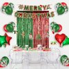 Christmas Party Decoration Supplies Christmas Balloons Merry Christmas Banner Hanging Swirls Red and Green Metallic Fringe Curtains Christmas Decor