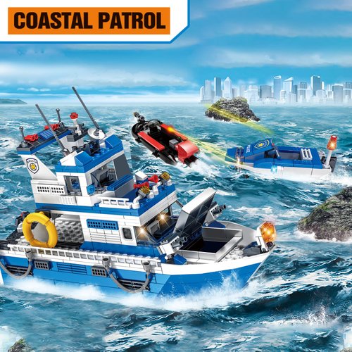 WVINVW City Boat STEM Building Blocks Sets, Compatible with Lego City Police Boat and Ship Playsets, Rescue Boats That Float Toy Building Kit for Boys 6 7 8 9 10 11 12（480 Pcs）