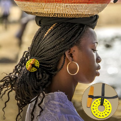 6 Pcs Discs Elastic Hair Tie for Dreadlock Accessories Extra Long Locs Rubber Band Dread Ponytail Holder Wood knot Carving Embedded Horn Toggle Bands Thick Hair for Men Women Pure Color