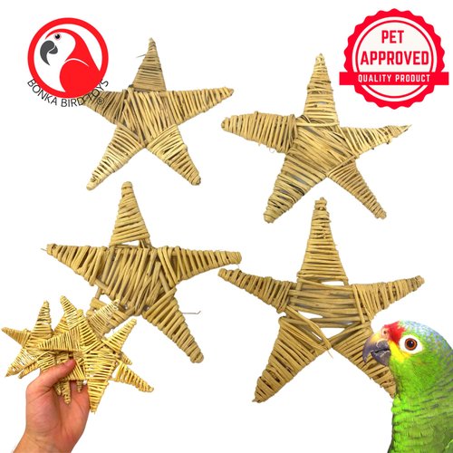 Bonka Bird Toys 3323 Pk4 Natural Huge Vine Stars 6" High by 6" Wide, Parrot Bird Toys, Conure, Amazon, African Grey, and Similar Sized Birds