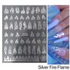 Flame Nail Stickers, 4 Sheets Flame Nail Decals 3D Holographic Fire Nail Art Stickers White Black Silver Gold Flame Reflections Nail Stickers Nail Vinyls Stencils for Nail Decoration