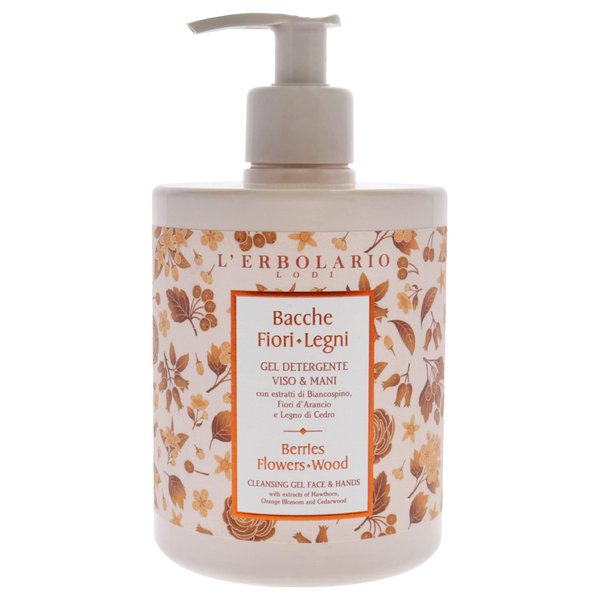 L'Erbolario Berries Flowers Wood Cleansing Gel Face and Hands - Cleanser Face Wash for Dry, Oily Skin - Facial Cleanser Scented Removes Makeup and Sweat - Hand Cleanser for Sensitive Skin - 16.9 oz