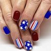 96Pcs 4th of July Press on Nails Short Square Fake Nails Patriotic False Nails with Flag Star Glossy Glue on Nails Independence Day Nail Art Design Kit Full Cover Stick on Nails for Women Manicure
