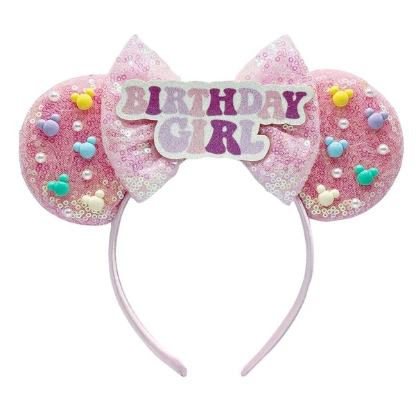 WW-WONDERFULWORLD Birthday Girl Mouse Ears Headband With Shiny Sequins and Cute Exquisite Decoration, for Costume Cosplay Glitter Party, Pink; TGF