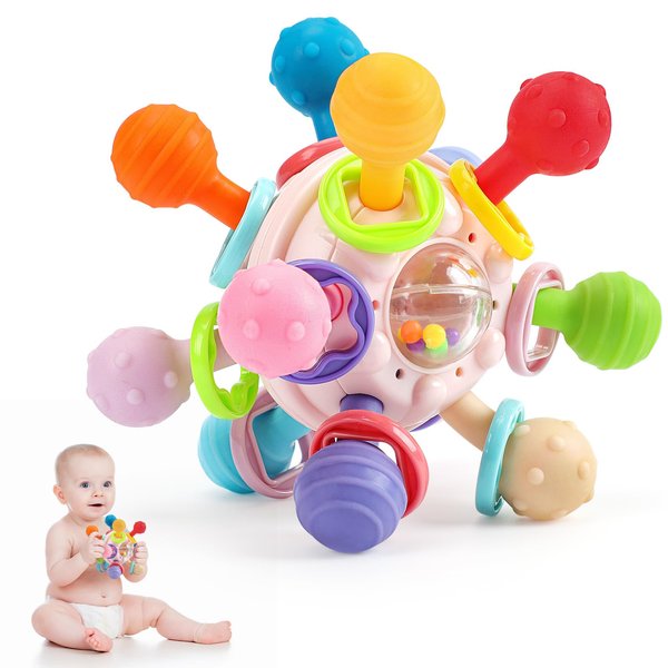 Baby Teething Toys: Infant Sensory Toys Teether Relief Rattle Toys for Babies 0 3 6 9 12 18 Months | Newborn Montessori Learning Toys | Baby Shower First Birthday Gifts for 1 2 One Year Old Girl Boy