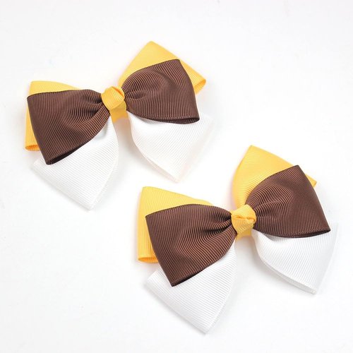 Happy Fall Ribbon Hair Bow Clips 3.5" for Girls, Cute Handmade Alligator Barrettes Hairpins Kids Thanksgiving Day Party Dress Outfit Decoration Accessories gift（white，yellow，brown)