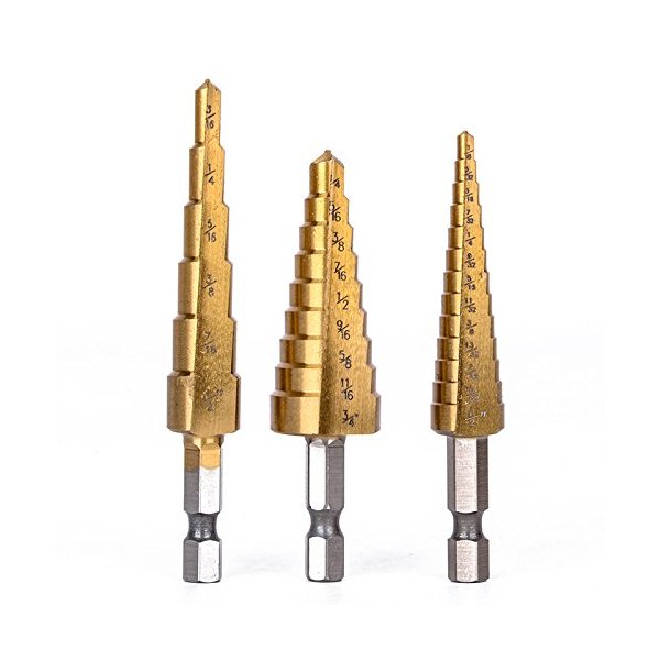 3Pcs/Set High Speed Steel Titanium Step Drill Bit Set with Pouch Impact Driver Compatible 28 (1/8-3/4'')