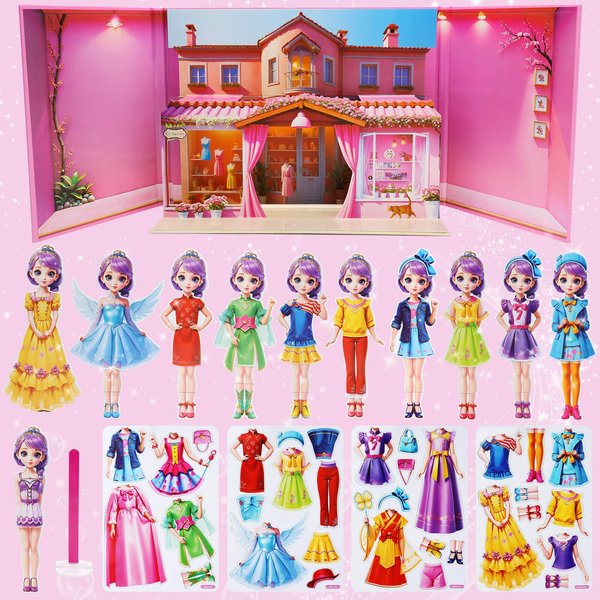 Magnetic Dress Up Dolls,Paper Dolls for Girls Ages 4-10,DIY Princess Magnetic Dress-Up Doll Pretend Play Set, Great for Girl Birthday (Joy - Stereoscopic Book)