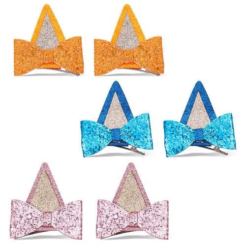 3 Pair Blue Ears Hair Clip, Glitter Blue Ears Blue Hair Accessories, Blue Birthday Decorations Halloween Costume Cosplay Accessories Birthday Party Supplies (Blue+Orange+Pink)