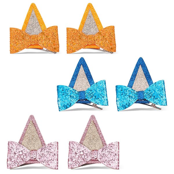 3 Pair Blue Ears Hair Clip, Glitter Blue Ears Blue Hair Accessories, Blue Birthday Decorations Halloween Costume Cosplay Accessories Birthday Party Supplies (Blue+Orange+Pink)